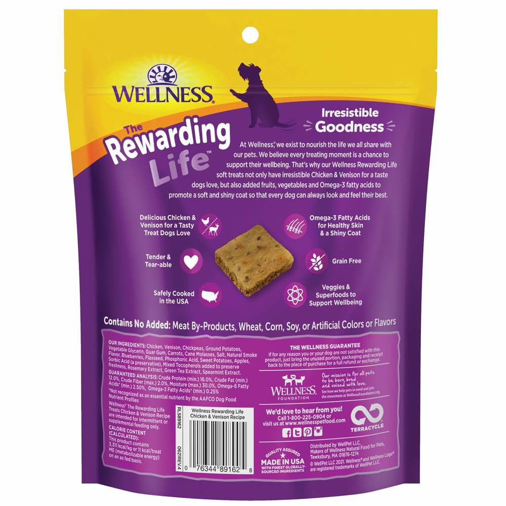 '25% OFF (Exp 13Dec25)': Wellness Rewarding Life (WellBites) Chicken & Venison Grain Free Dog Treats 6oz