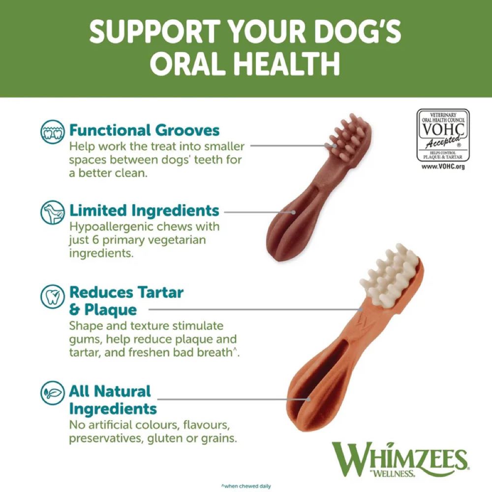 Whimzees Toothbrush Medium Grain-Free Dental Dog Treats 12pcs
