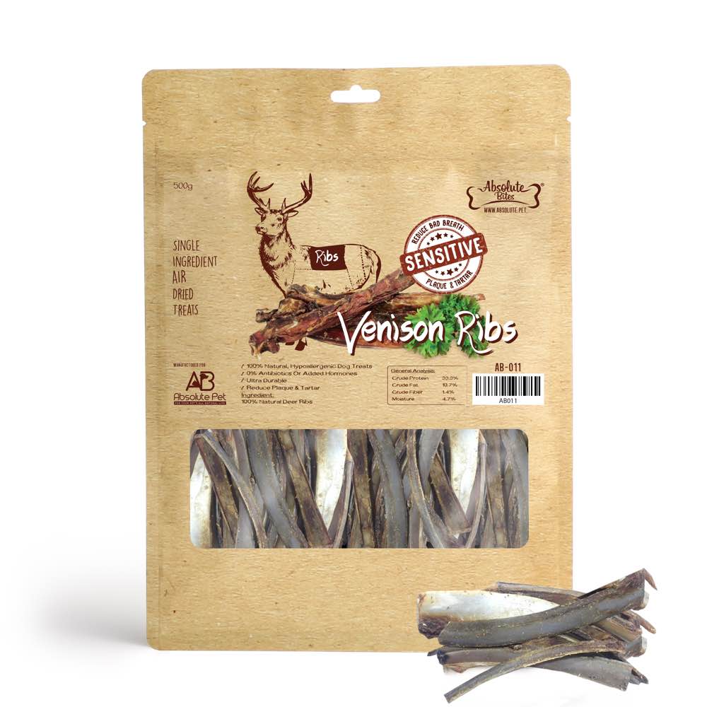 Absolute Bites Air Dried Venison Ribs Dog Treats 500g