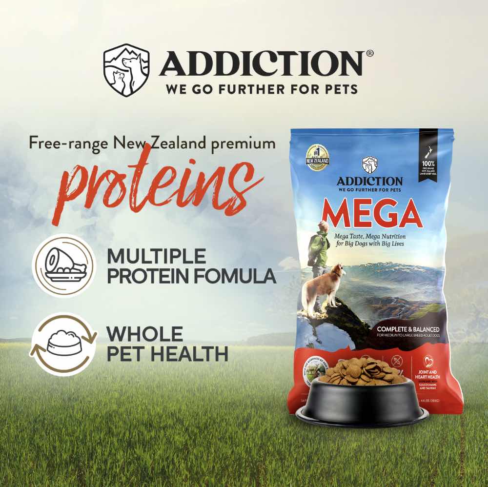 15% OFF/FREE TREATS: Addiction Mega Grain Free Dry Dog Food 44lb (20kg)