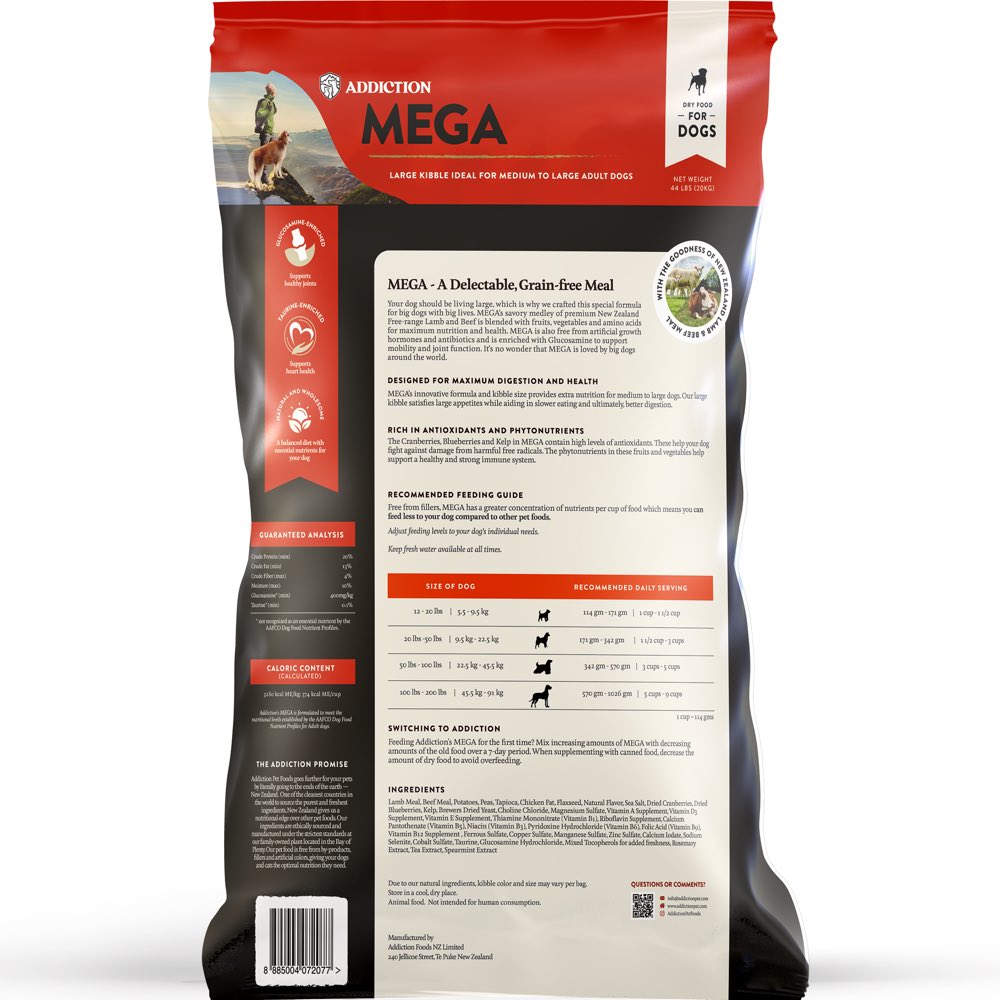 15% OFF/FREE TREATS: Addiction Mega Grain Free Dry Dog Food 44lb (20kg)