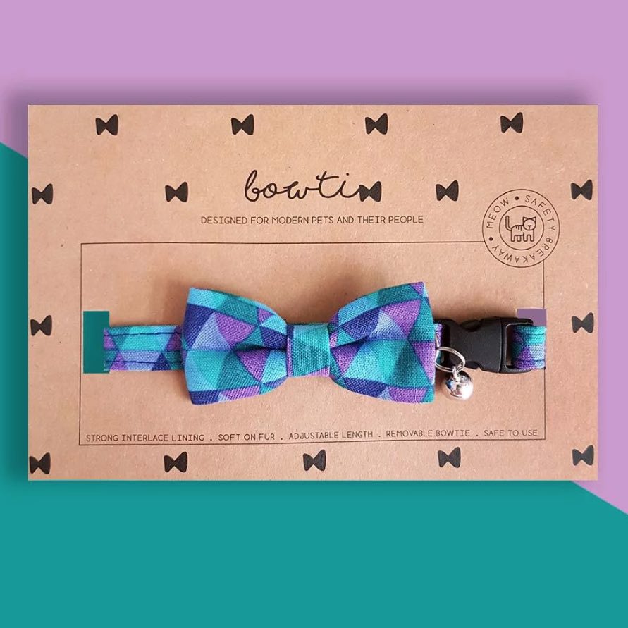 Bowtix Handmade Dog Collar With Removable Bowtie - Geometrics Amethyst