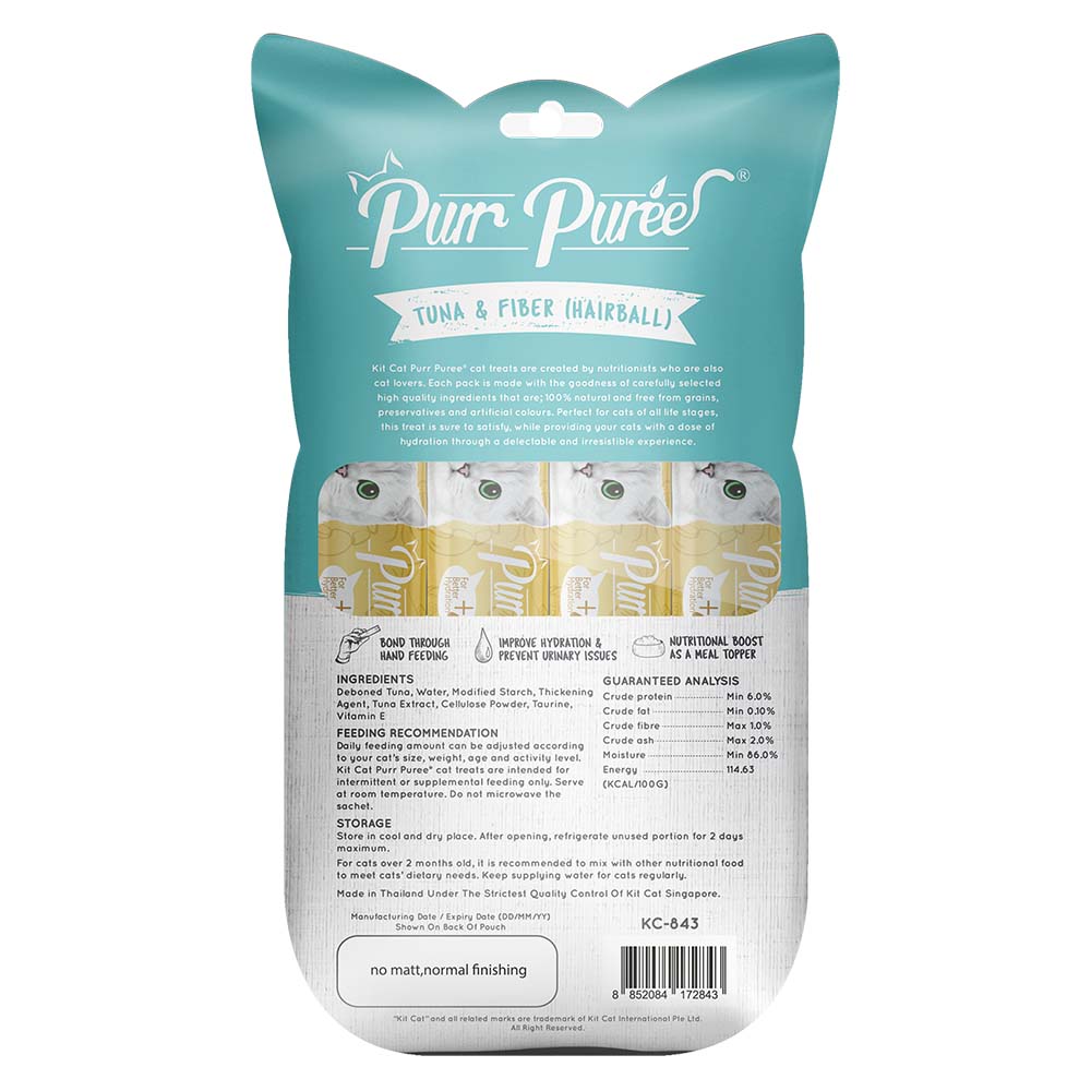 4 FOR $14: Kit Cat Purr Puree Tuna & Fiber (Hairball) Cat Treats 60g