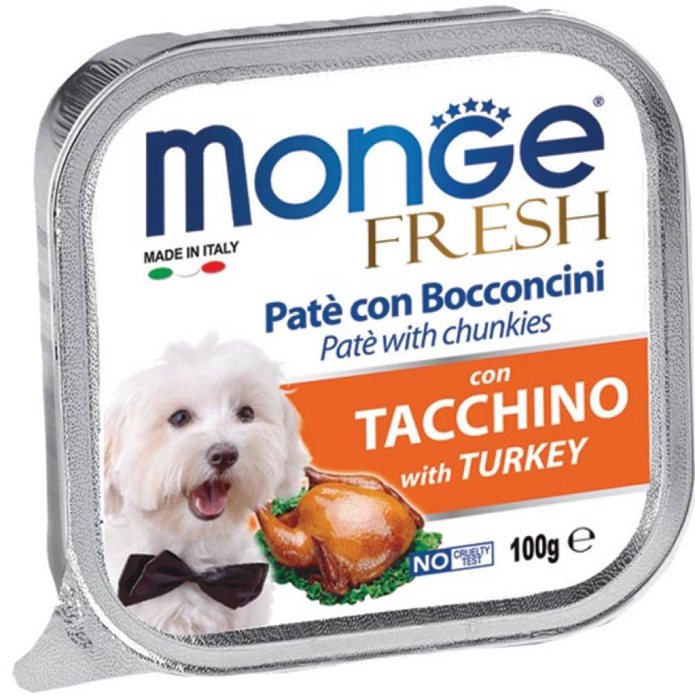 Monge Fresh Turkey Pate with Chunkies Tray Dog Food 100g