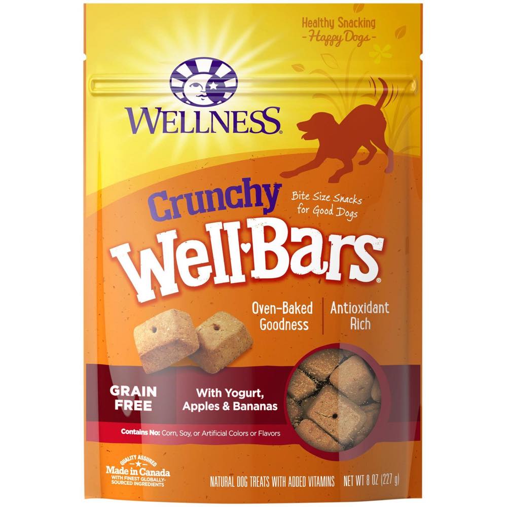 "Wellness Crunchy WellBars Yogurt, Apples & Bananas Recipe Dog Treats 8oz"