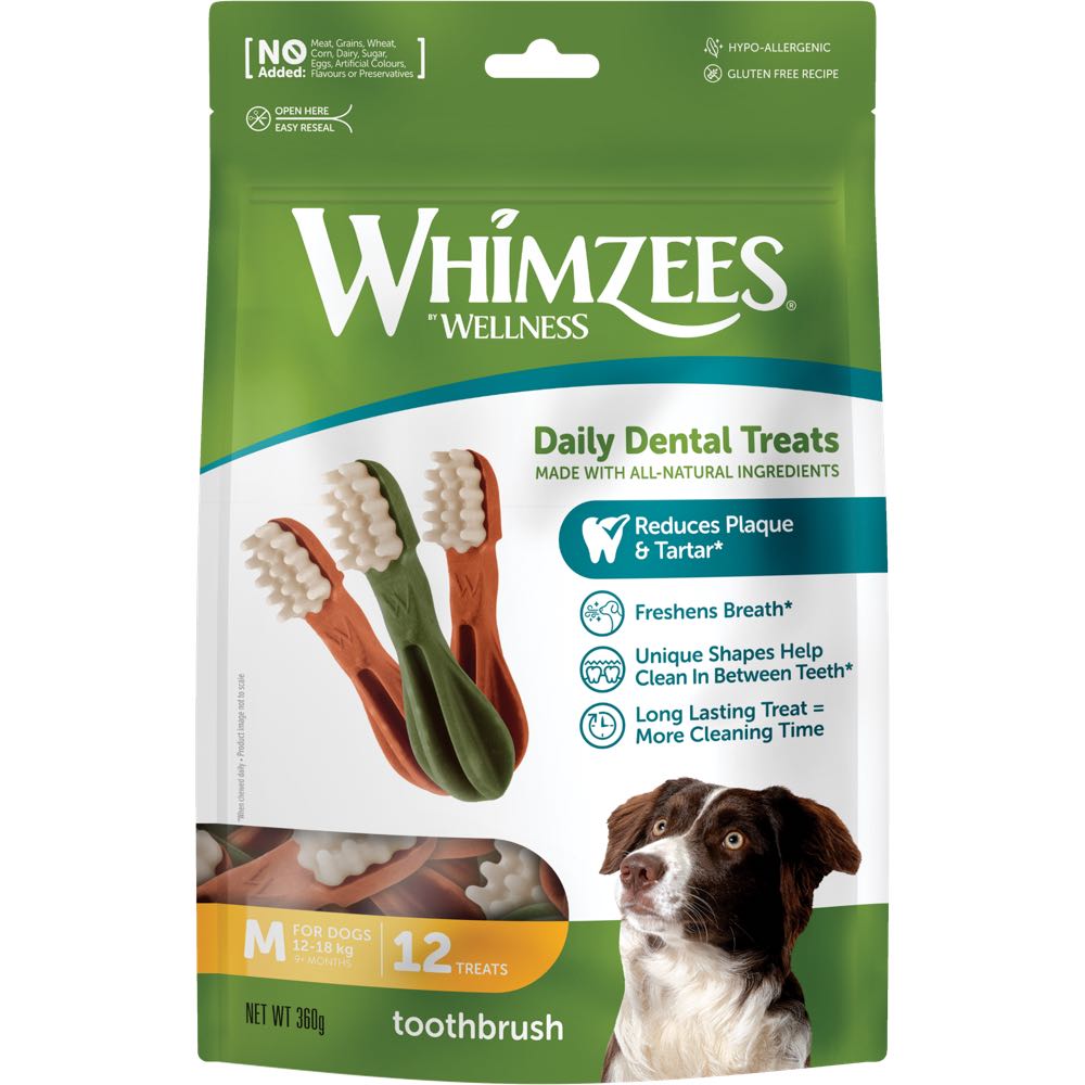 Whimzees Toothbrush Medium Grain-Free Dental Dog Treats 12pcs