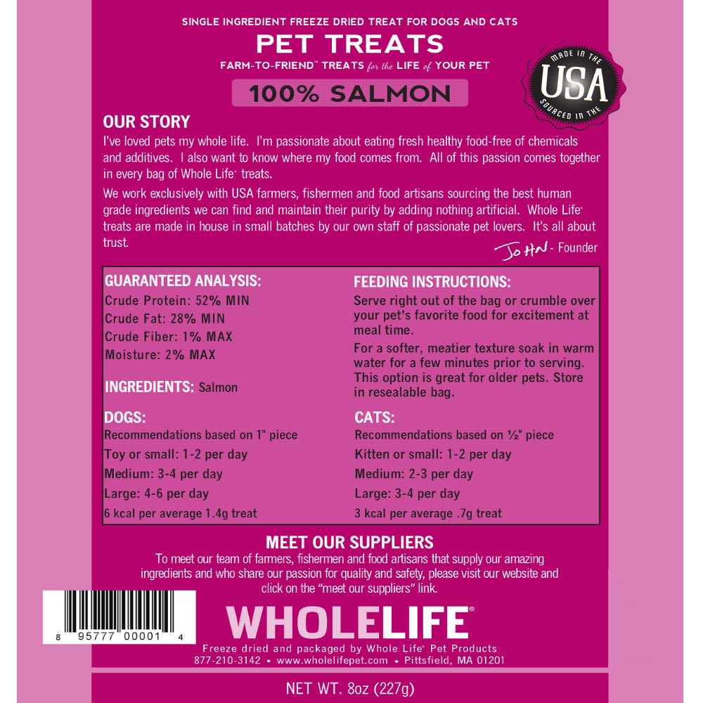 Whole Life Originals Freeze Dried Salmon Cat & Dog Treats 8oz